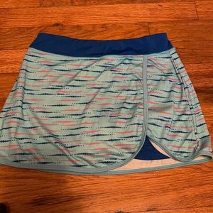 Dark blue, light blue, and salmon skort